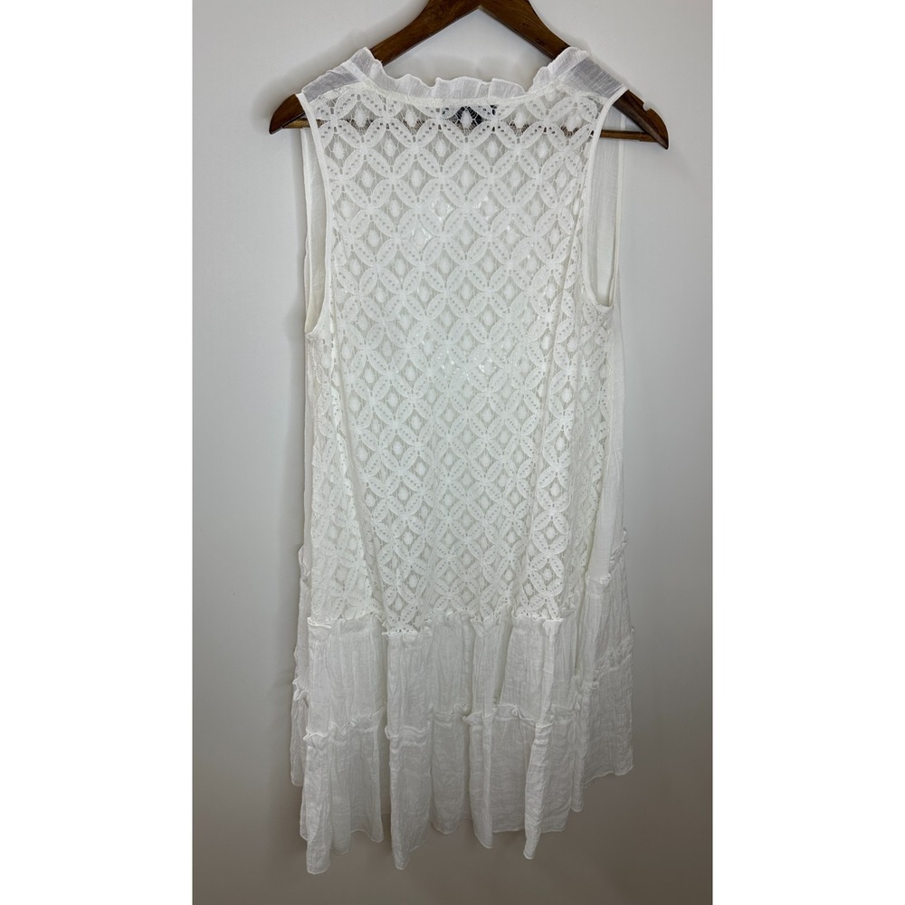 Shyanne White Open Front Tiered Ruffled Lace Duster Vest Large Country Boho - Picture 2 of 12